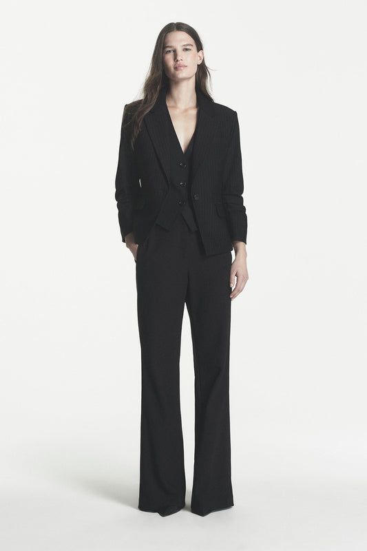 Pinstripe Ruched-Sleeve Blazer