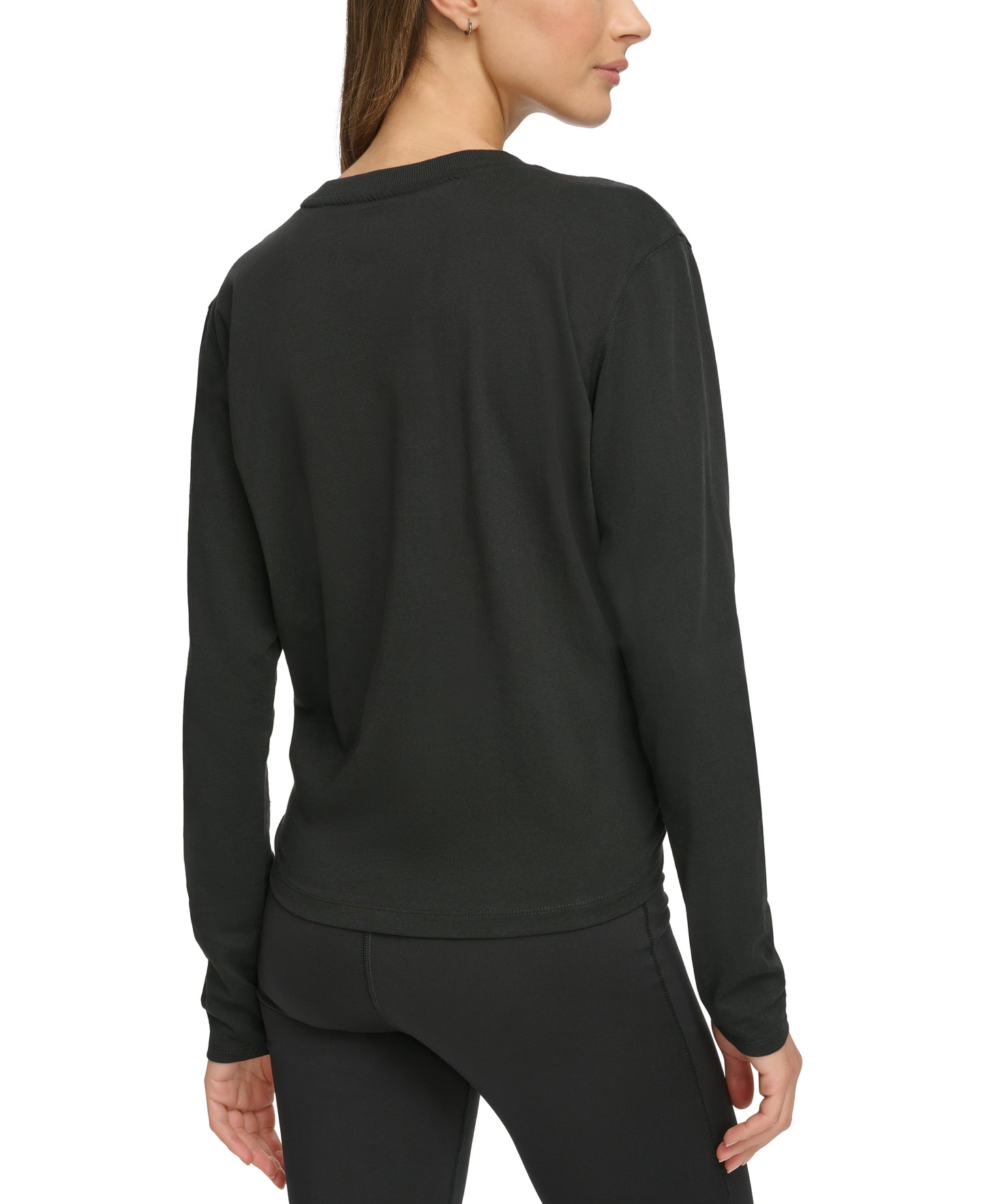 Black Long Sleeve Crew Neck Knot Front T-Shirt With Logo