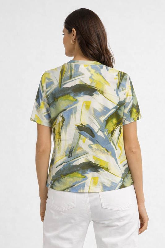 بلوزة بأكمام قصيرة وشعار مطبوع بتفاصيل مرصعة