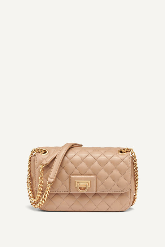 DKNY FINLEY MEDIUM FLAP SHOULDER BAG BEIGE