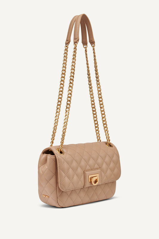 DKNY FINLEY MEDIUM FLAP SHOULDER BAG BEIGE