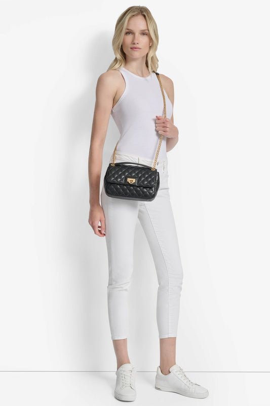 DKNY FINLEY MEDIUM FLAP SHOULDER BAG BLACK