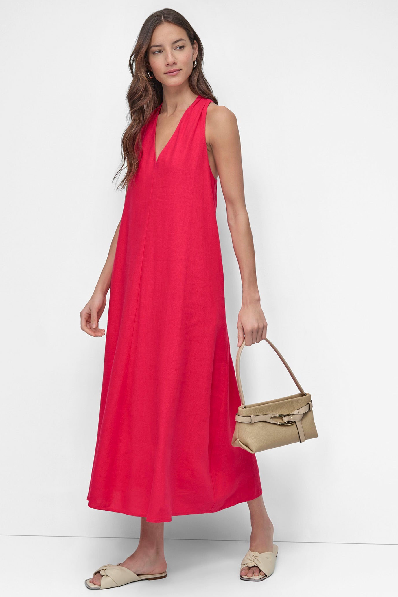 DKNY Sleeveless Linen Midi Dress PURPLE