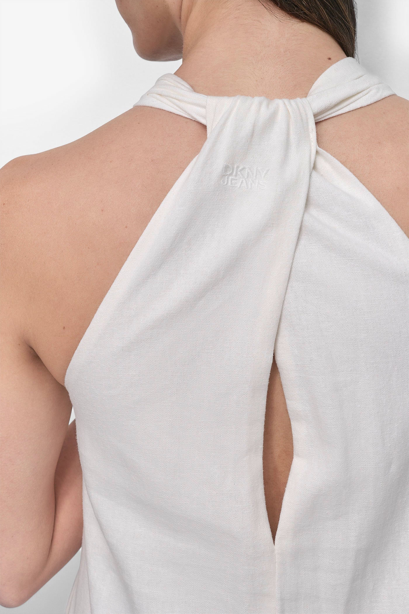 DKNY Sleeveless Linen Midi Dress WHITE