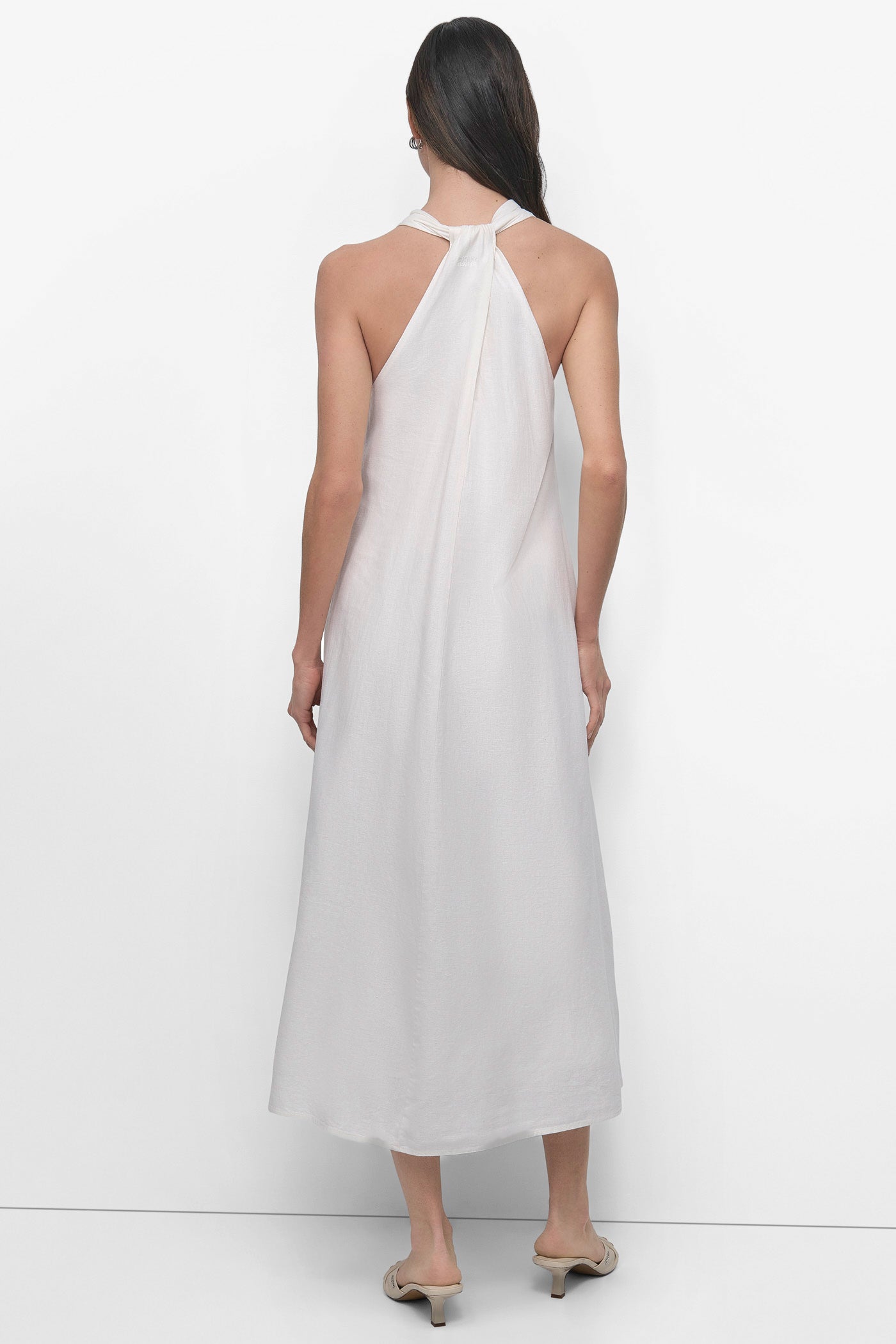 DKNY Sleeveless Linen Midi Dress WHITE
