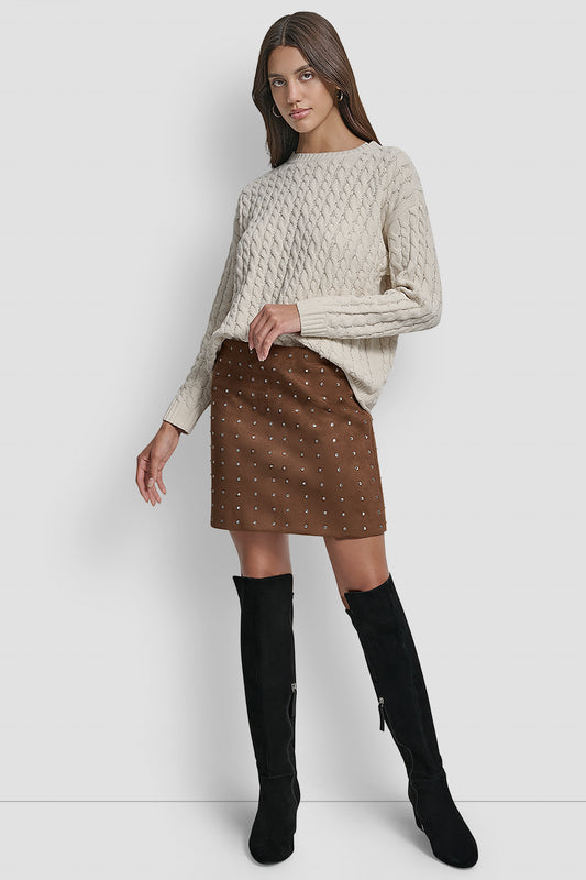 EMBELLISHED FAUX SUEDE SKIRT