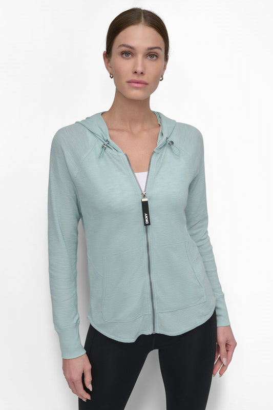 جاكيت بغطاء رأس وسحاب أمامي مع رباط شد