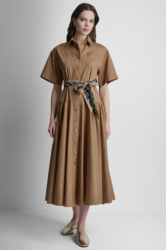 ELBOW SLEEVE BUTTON FRONT DRESS