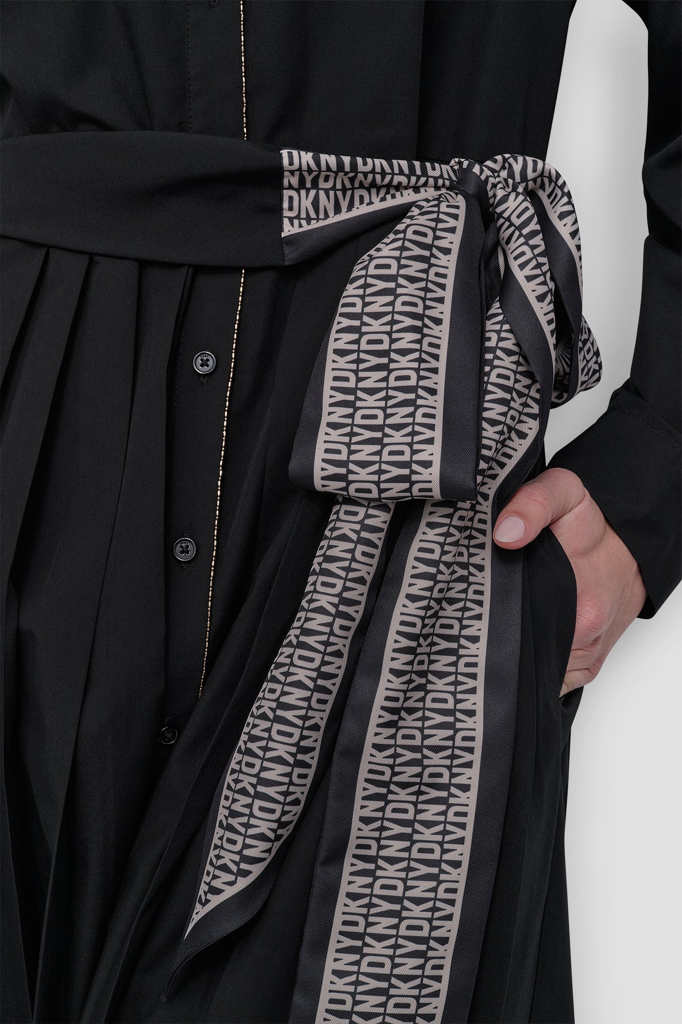 LONG SLEEVE WRAP DRESS WITH DKNY SCARF