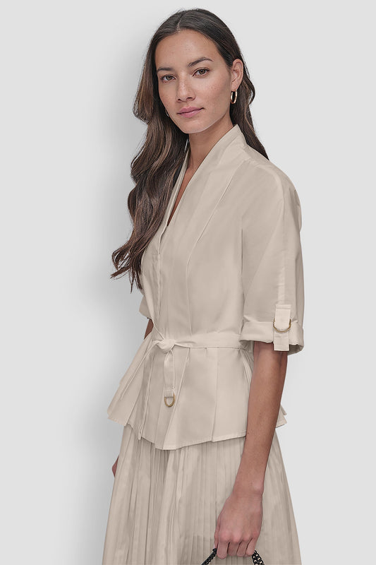 SMALL SLEEVE V NECK PLEATED TOP