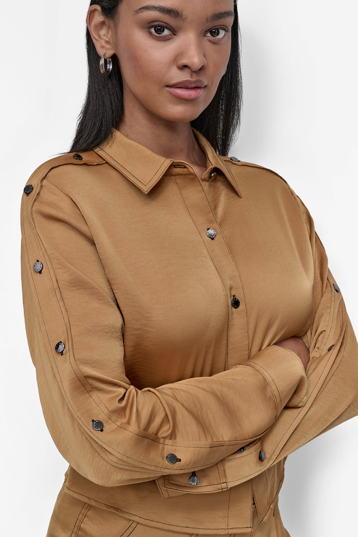 DKNY LONG SLEEVED GLAZED DRESSING SHIRT ORANGE