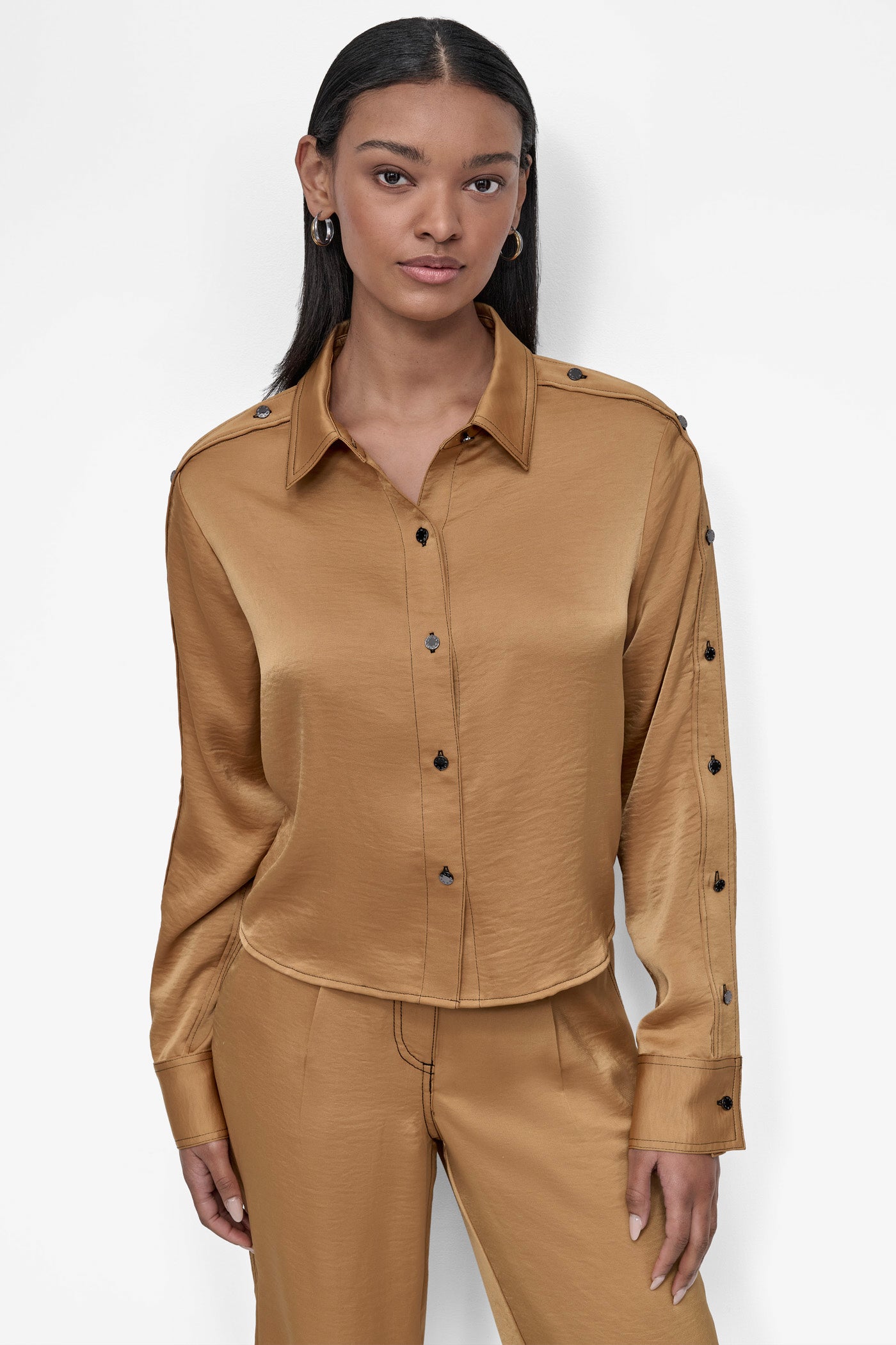 DKNY LONG SLEEVED GLAZED DRESSING SHIRT ORANGE