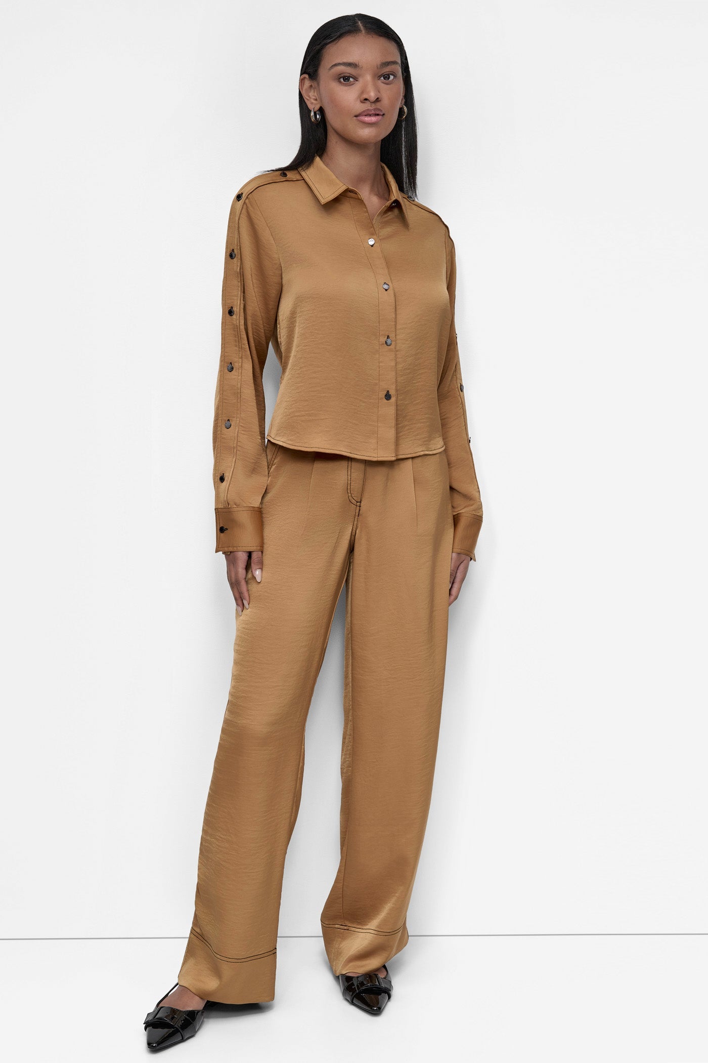 DKNY LONG SLEEVED GLAZED DRESSING SHIRT ORANGE