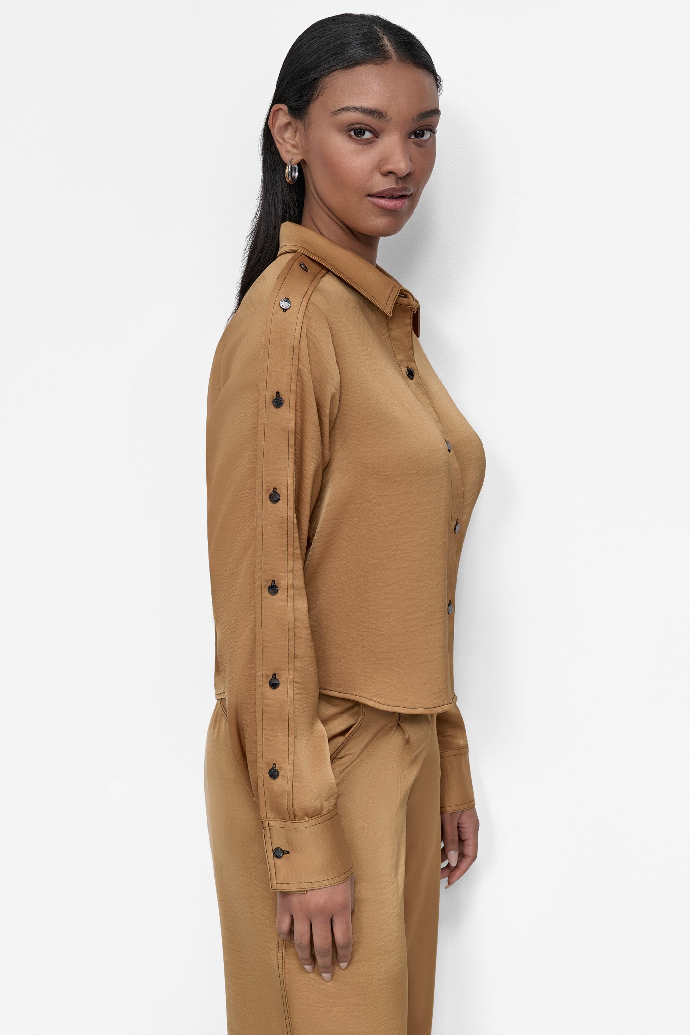 DKNY LONG SLEEVED GLAZED DRESSING SHIRT ORANGE