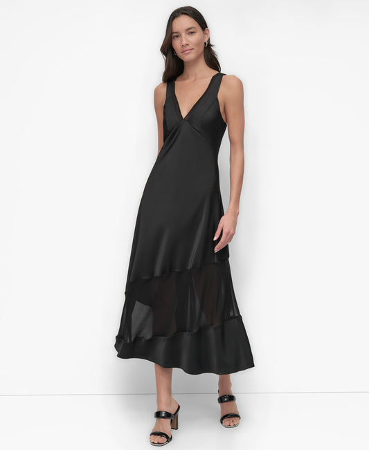 SLEEVELESS V-NECK ASYMMETRIC DRESS