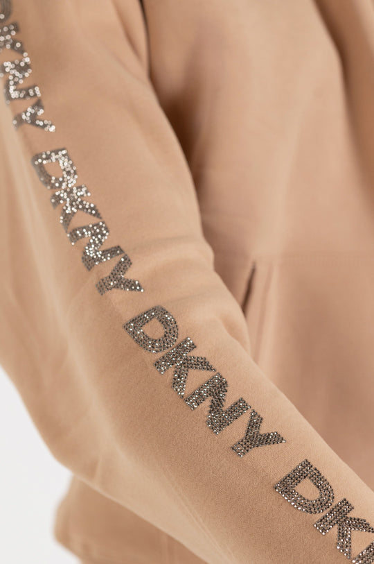 LONG SLEEVE CREW NECK RHINESTONE LOGO HOODIE WITH KANGA POCKET