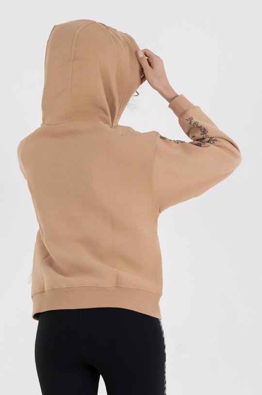LONG SLEEVE CREW NECK RHINESTONE LOGO HOODIE WITH KANGA POCKET