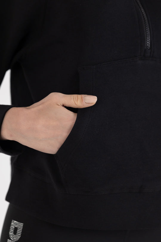 LONG SLEEVE MOCK NECK HALF ZIP PULLOVER WITH KANGA POCKET