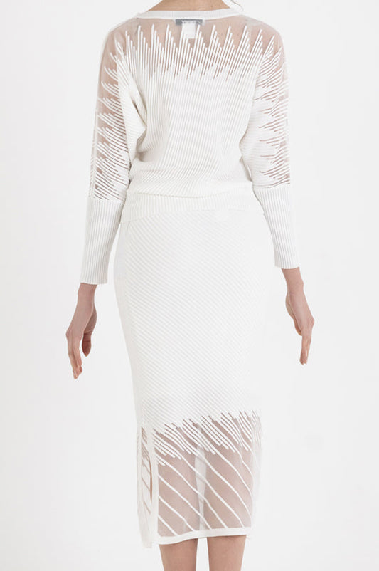 RIBBED MIDI SKIRT WITH SHEER DETAIL
