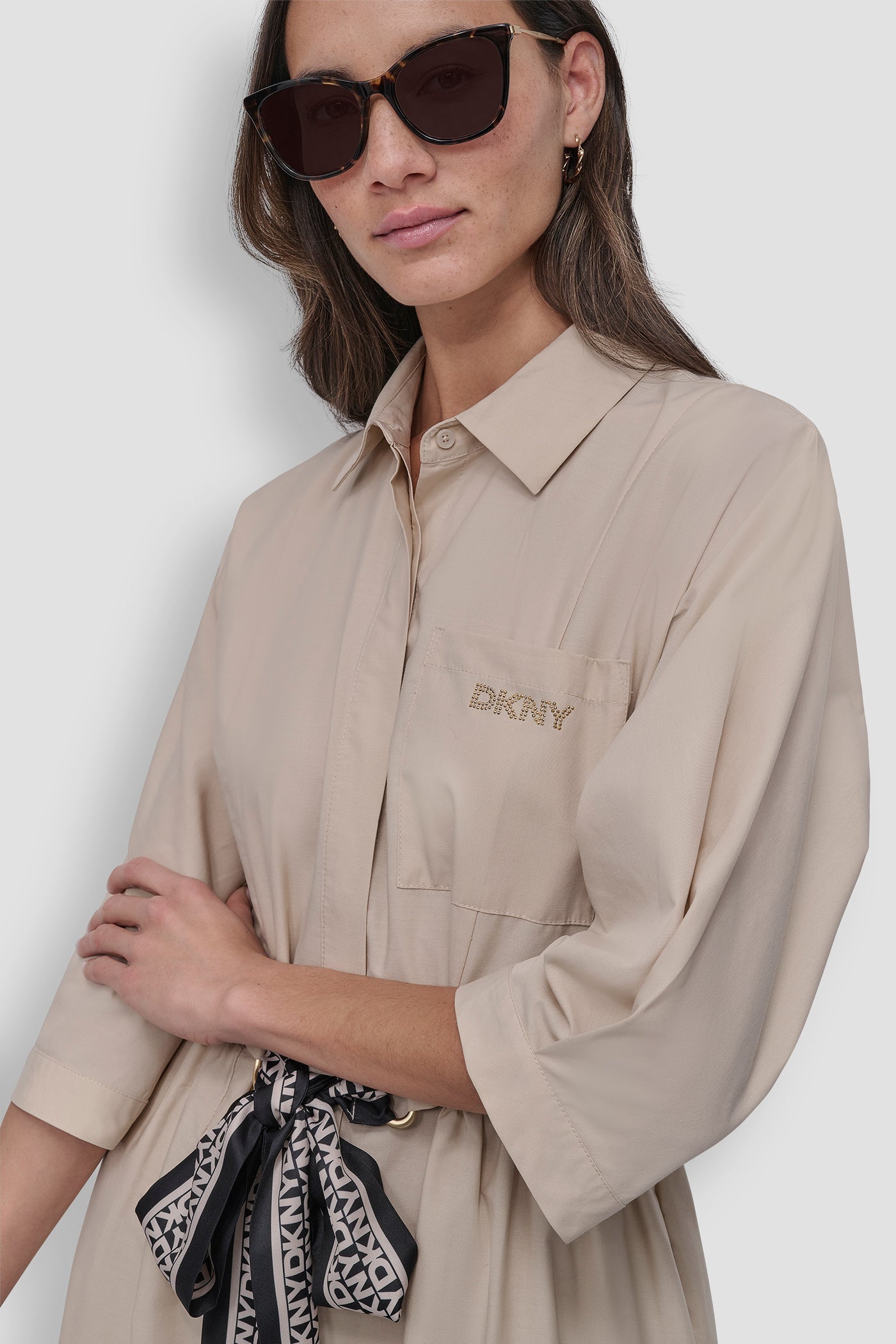 ELBOW SLEEVE BUTTON FRONT DRESS