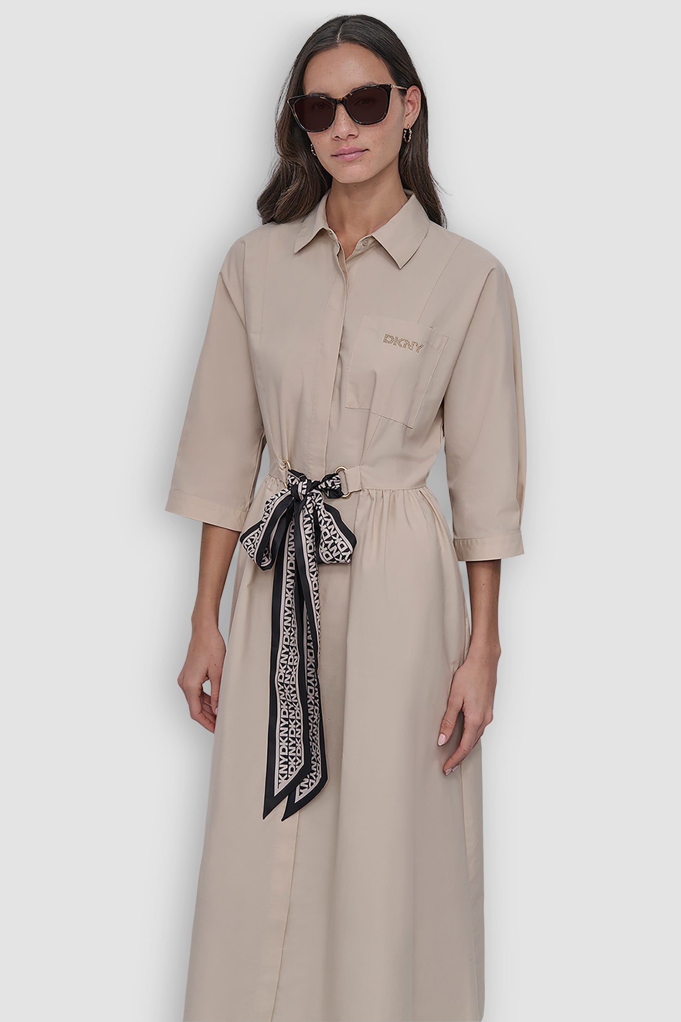 ELBOW SLEEVE BUTTON FRONT DRESS