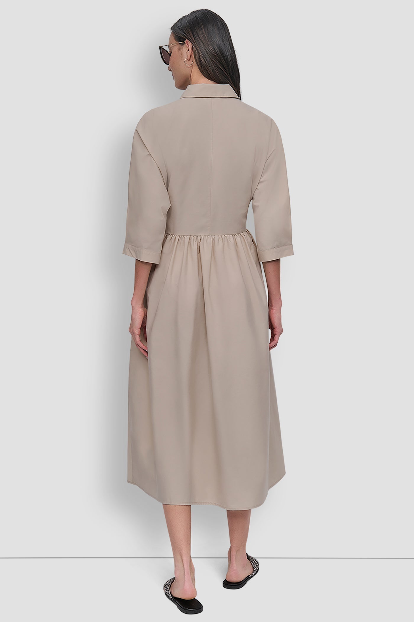 ELBOW SLEEVE BUTTON FRONT DRESS
