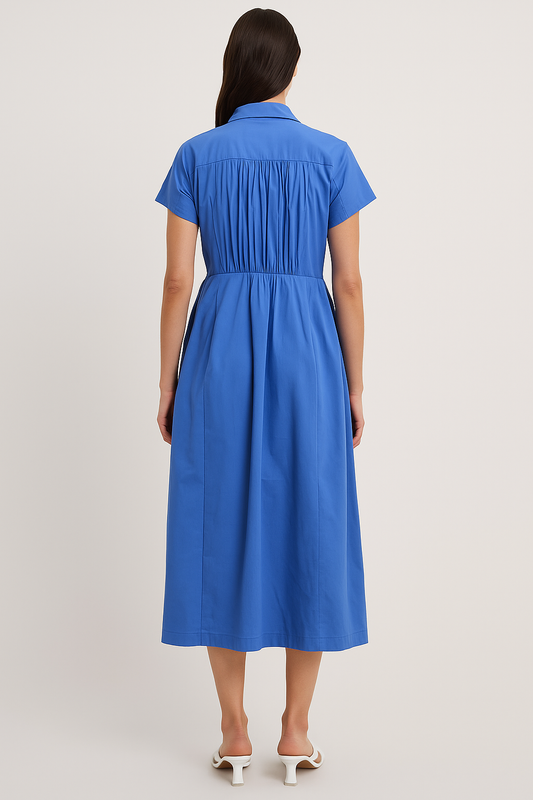 SHORT SLEEVE BUTTON DOWN A-LINE DRESS