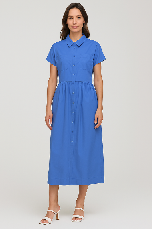 SHORT SLEEVE BUTTON DOWN A-LINE DRESS