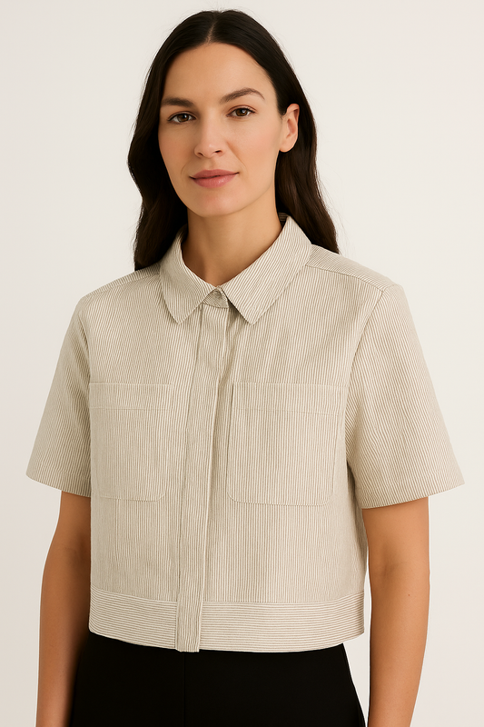 قميص قطني قصير الأكمام بسحاب