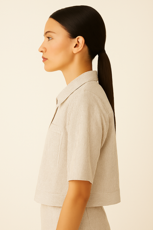 قميص قطني قصير الأكمام بسحاب