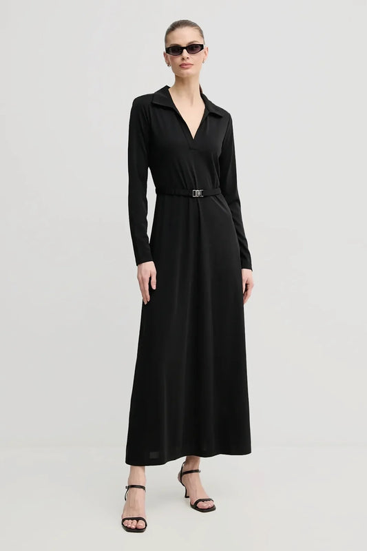 LONG SLEEVE COLLAR NECK MIDI DRESS