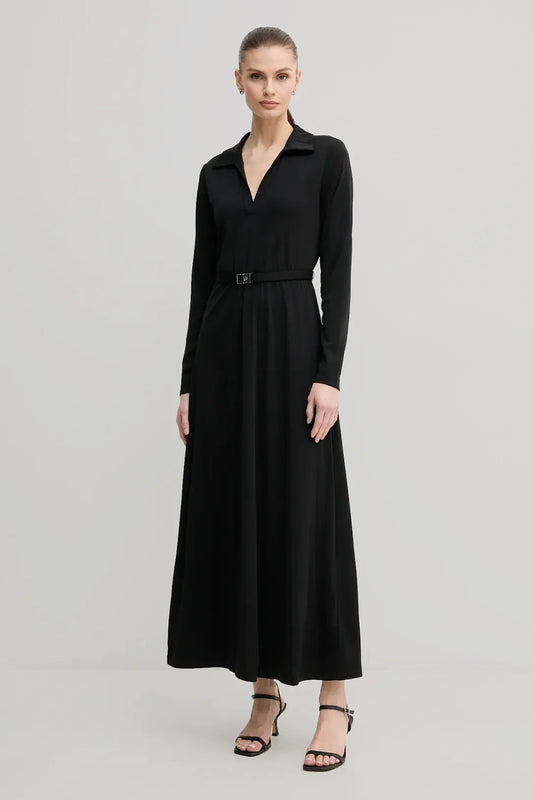 LONG SLEEVE COLLAR NECK MIDI DRESS