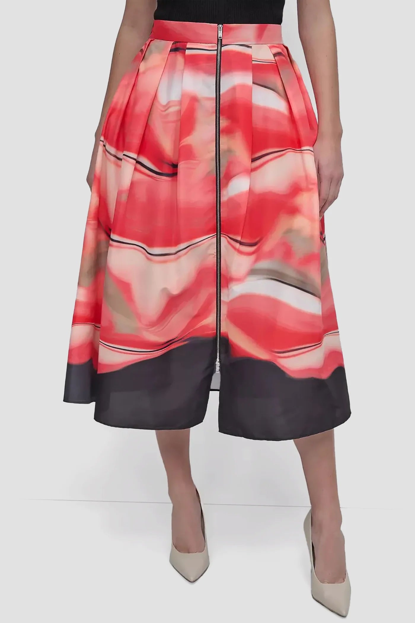 FRONT ZIP BORDER PRINT SKIRT