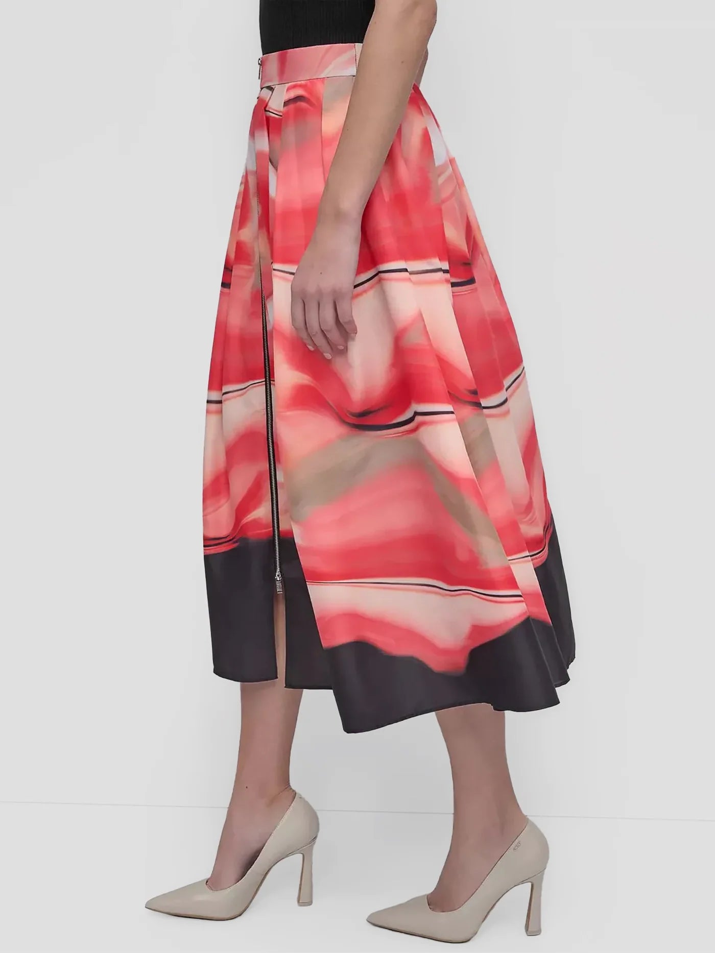 FRONT ZIP BORDER PRINT SKIRT