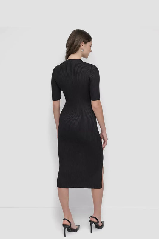 SHORT SLEEVE GRATED YOKE KNIT DRESS