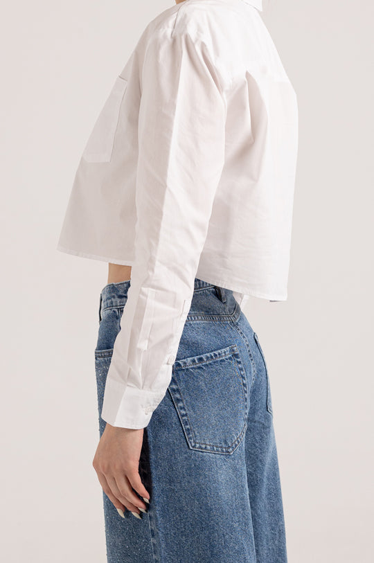 LONG SLEEVE CROPPED BUTTON FRONTT SHIRT WITH CHEST POCKET