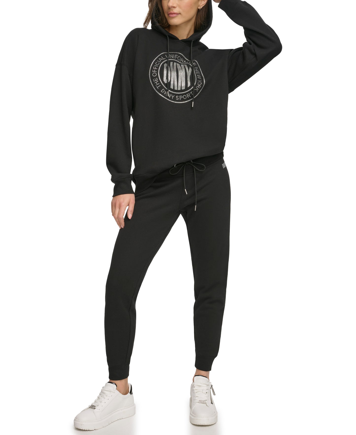 Black Long Sleeve Relaxed Hoodie With Medallion Logo