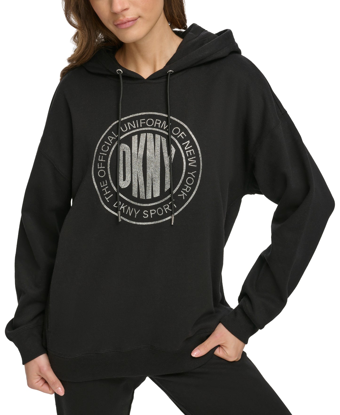 Black Long Sleeve Relaxed Hoodie With Medallion Logo