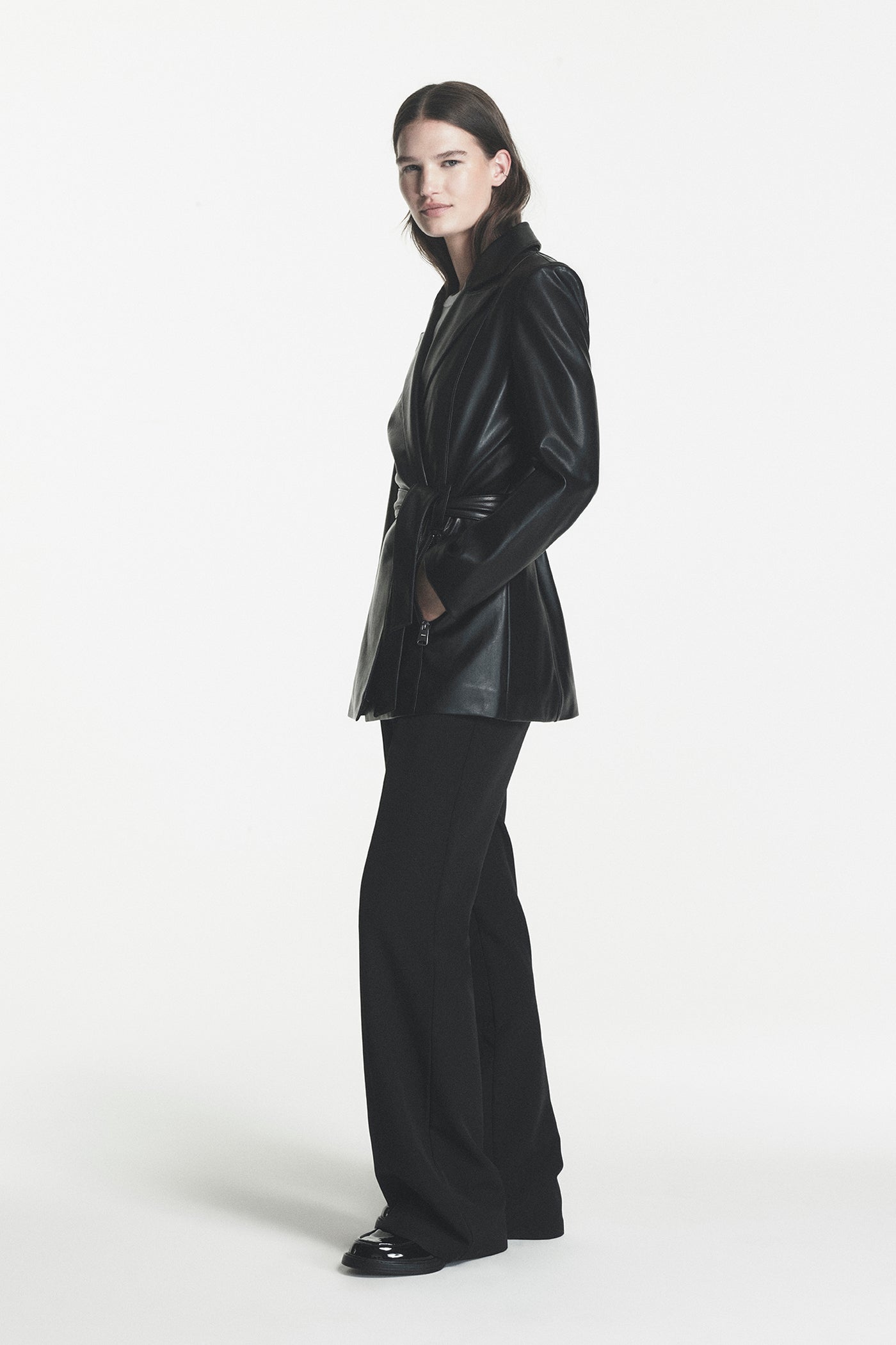 Faux Leather Blazer Coat