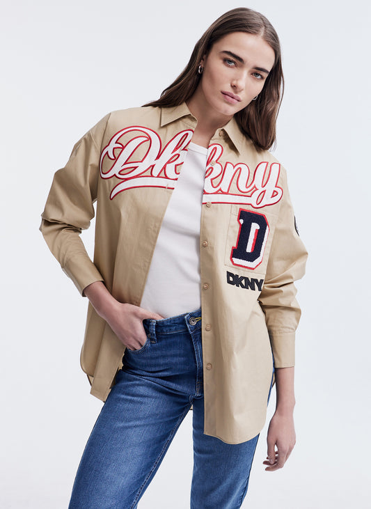 Long Sleeve Shirt With Dkny Patch Embroidery