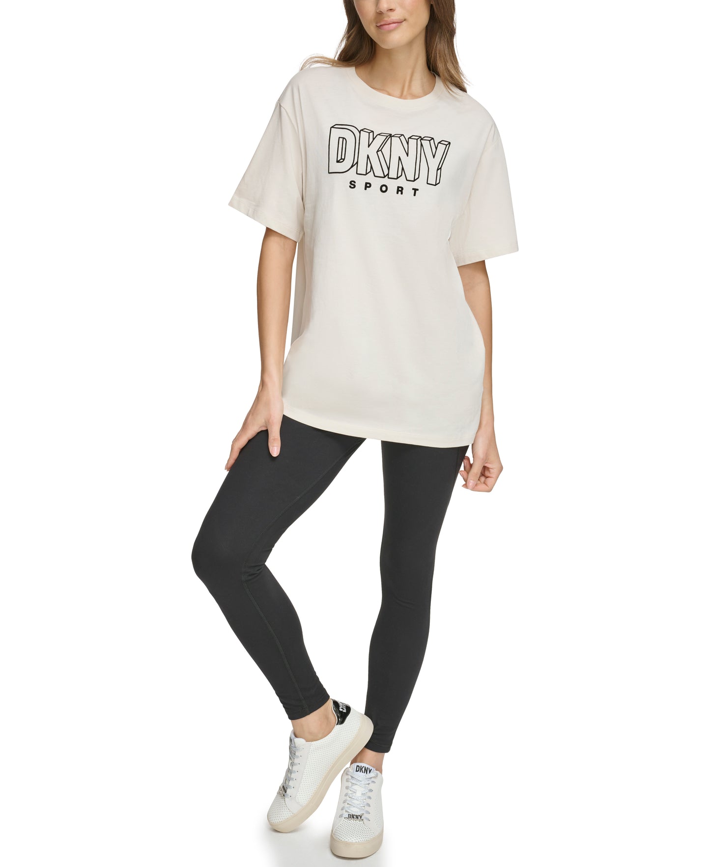 Beige Small Sleeve Crew Neck T-Shirt With Logo