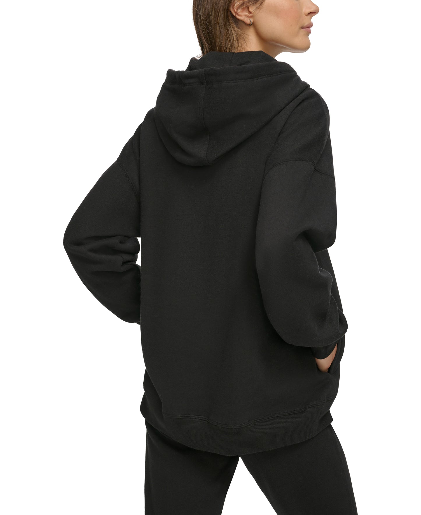 Black Long Sleeve Relaxed Hoodie With Medallion Logo