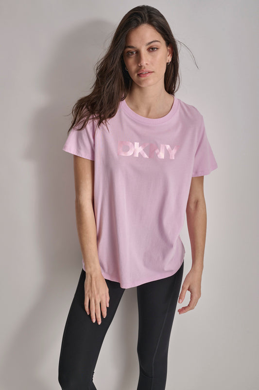 SMALL SLEEVE CREW NECK SATIN LOGO TEE