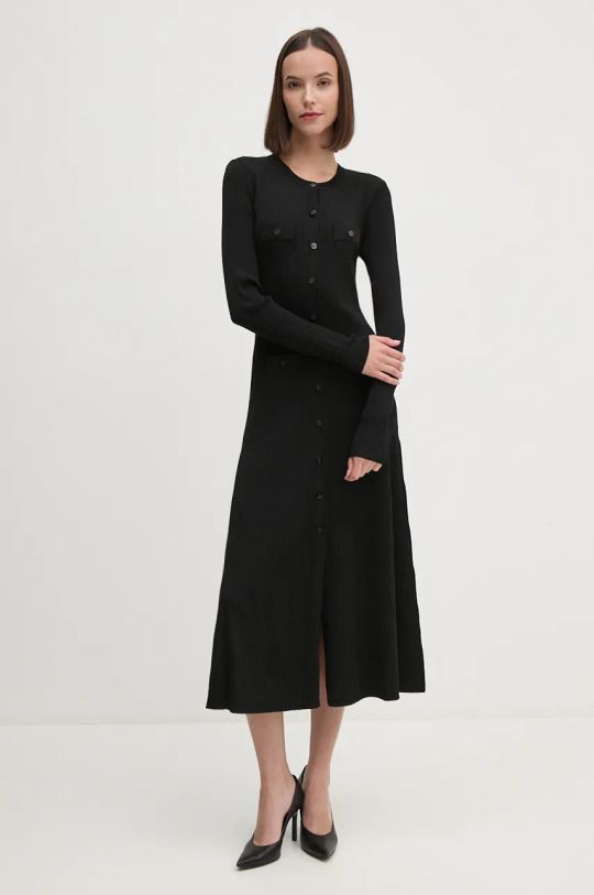 LONG SLEEVE MIDI DRESS WITH FRONT BUTTONS