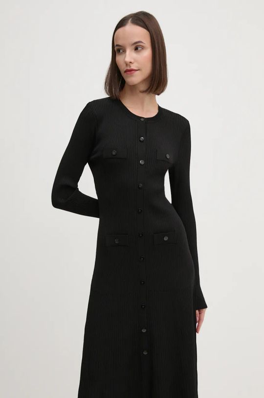 LONG SLEEVE MIDI DRESS WITH FRONT BUTTONS