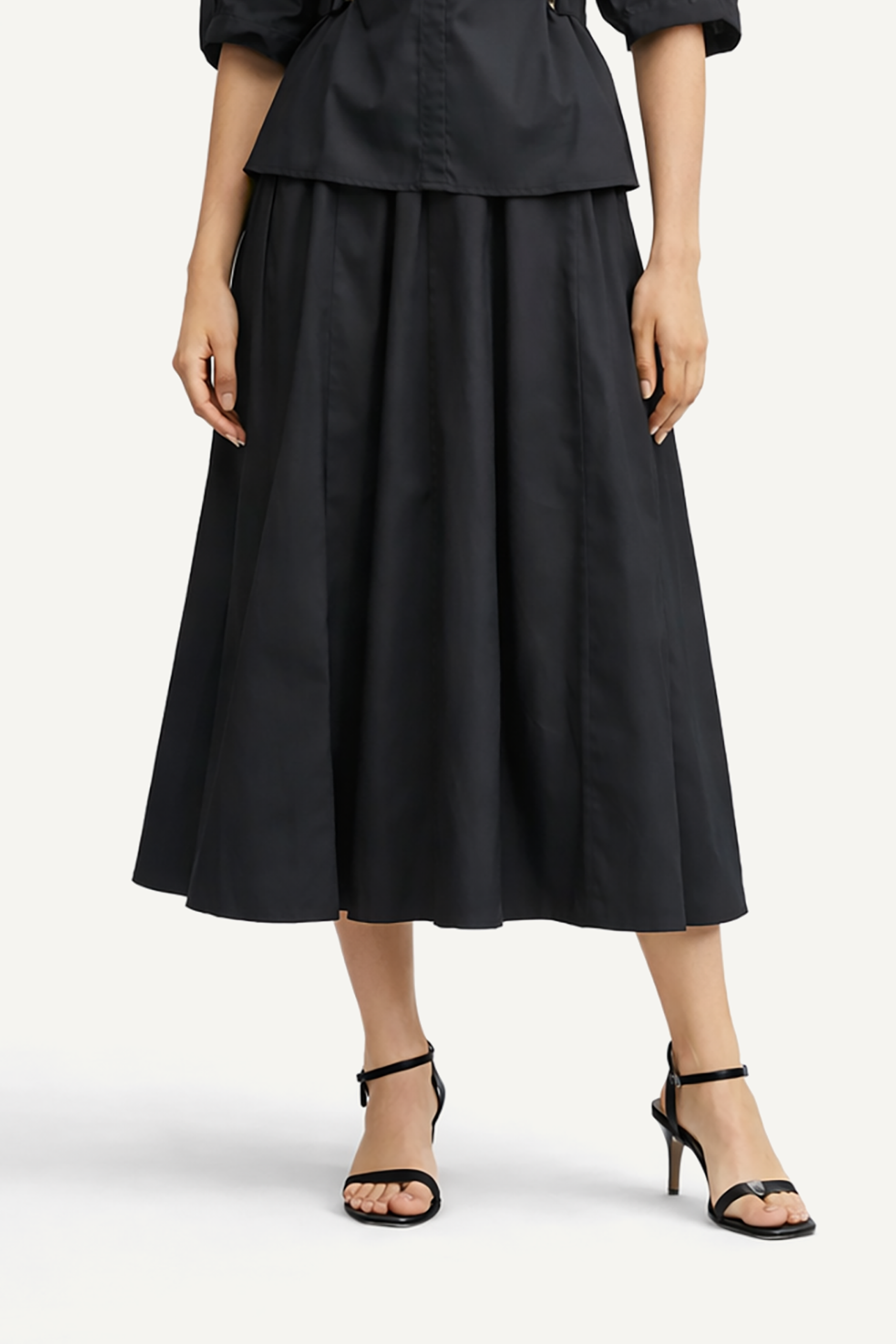 SEAMED PLEATED MIDI SKIRT