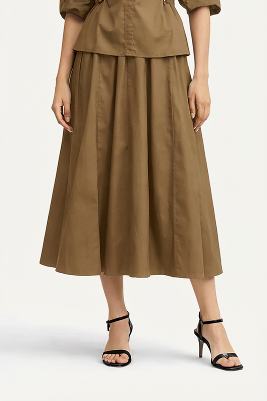 SEAMED PLEATED MIDI SKIRT