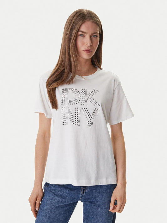 بلوزة بشعار DKNY مرصع بأحجار الراين