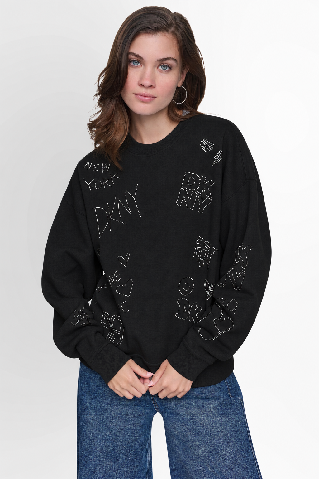 RHINESTONE GRAFFITI LOGO SWEATSHIRT