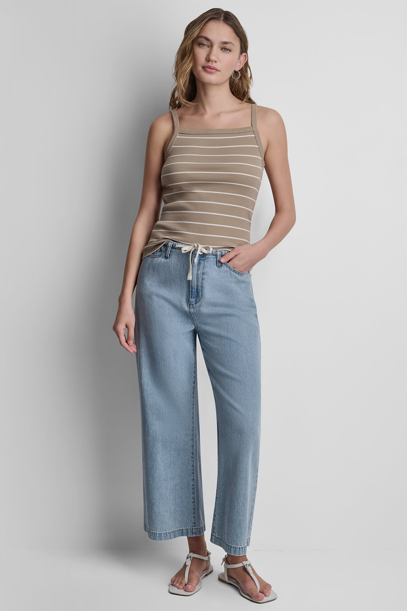 MID RISE DRAWCORD WIDE LEG PANTS